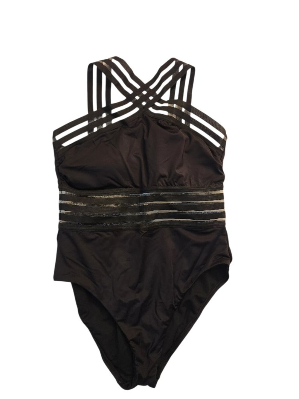 NWOT Gibson Latimer Illusion Banded High Neck One Piece Swimsuit Size M Black